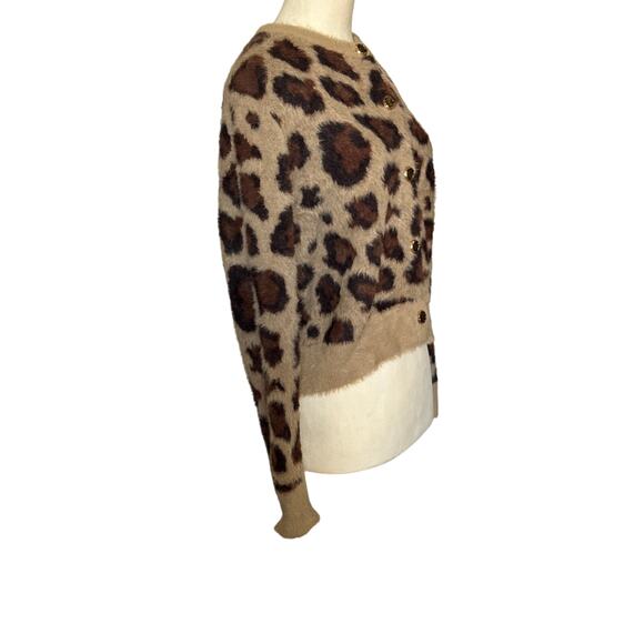 Zara Faux Fur Animal Print Jacquard Knit Cardigan Women’s Size S - Picture 9 of 12